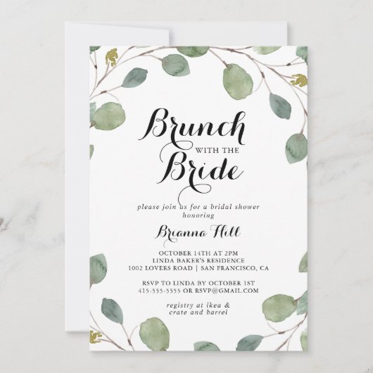 Invitation Brunch au feuillage Eucalyptus avec douche de mari (Devant)