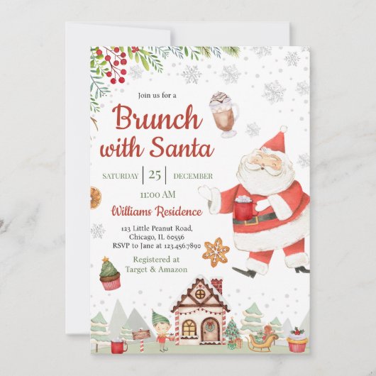 Invitation Brunch avec fête de Noël Père Noël (Devant)