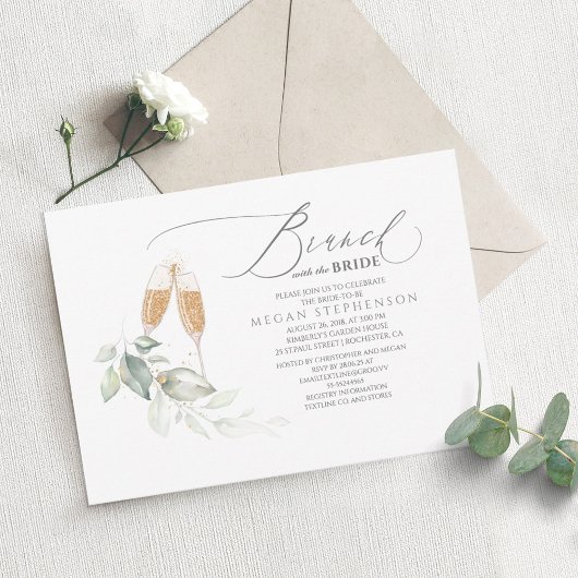 Invitation Brunch avec la Fête des mariées Bride Gold Green