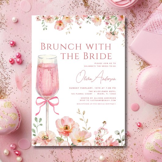 Invitation Brunch avec la Fête des mariées Bride Pink Bow