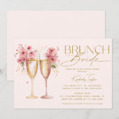Invitation Brunch Avec La Fête des mariées Champagne Rose Bri (Devant / Derrière)