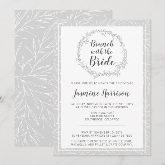 Invitation Brunch avec la mariée Couronne botanique moderne (Devant / Derrière)