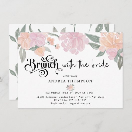 Invitation Brunch avec la mariée | Fleurs bleues (Devant / Derrière)