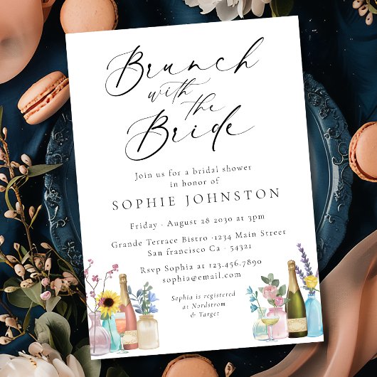 Invitation Brunch avec la mariée | Fleurs sauvages et champag