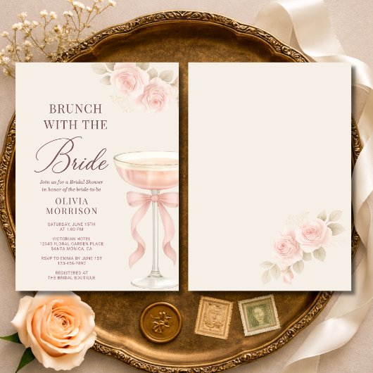 Invitation Brunch avec la mariée Ruban Rose Mariage Shower