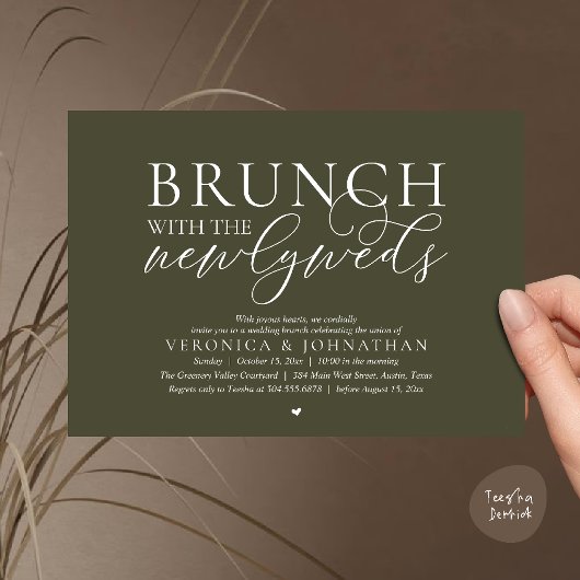 Invitation Brunch avec les jeunes mariés, mariage vert olive