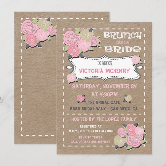 Invitation Brunch avec l'invitation de la mariée douche nupti (Devant / Derrière)