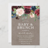 Invitation Brunch Baby shower bourguignon floral rustique (Devant)