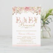 Invitation Brunch Baby shower floral rose vif (Debout devant)
