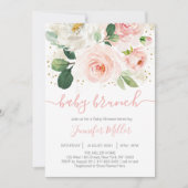 Invitation Brunch Baby shower rose et or floral (Devant)