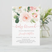 Invitation Brunch Baby shower rose et or floral (Debout devant)