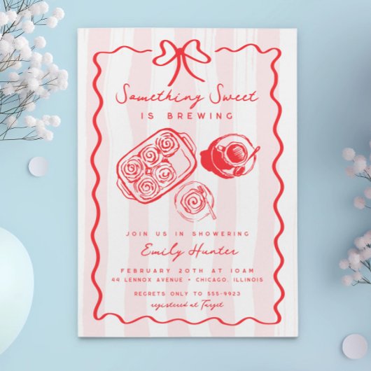 Invitation Brunch Baby shower Sucres Café Bow Doodle rose
