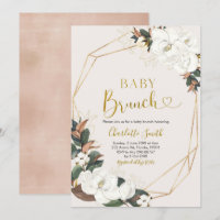 Invitation Brunch Bébé Magnolia Blanc Géométrique