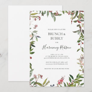 Invitation Brunch blanc botanique de vacances et douche mouss