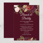 Invitation Brunch bordeaux floral et Fête des mariées bulle (Devant / Derrière)