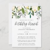 Invitation Brunch botanique d'anniversaire ivoire et vert (Devant)