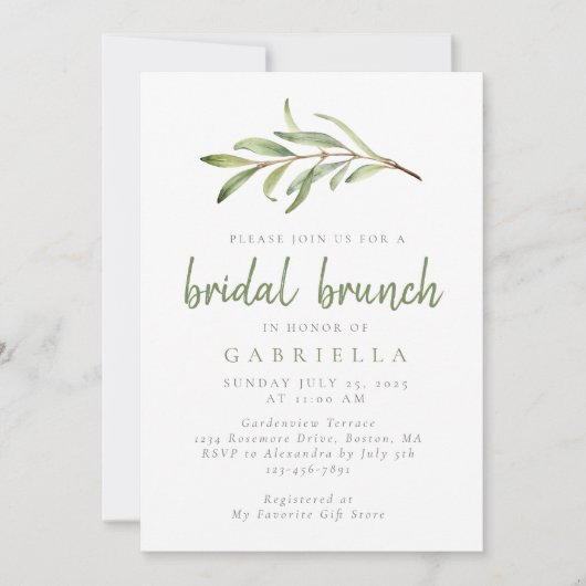 Invitation Brunch botanique moderne Sage vert (Devant)