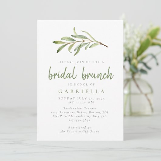 Invitation Brunch botanique moderne Sage vert (Debout devant)
