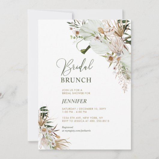 Invitation Brunch botanique vert et or (Devant)