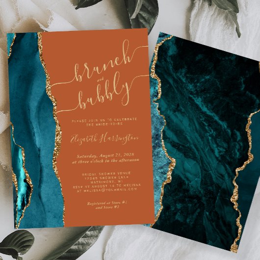 Invitation Brunch & Bubbly Agate Sarcelle RustEnterrement de 