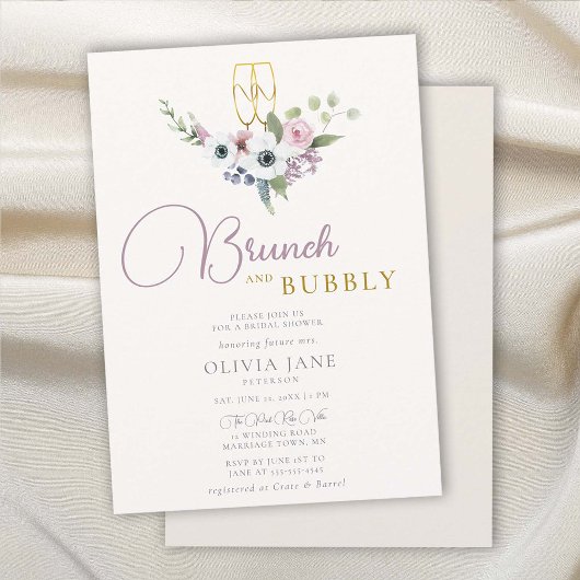 Invitation Brunch Bubbly Anemones Gold Boho Fête des mariées