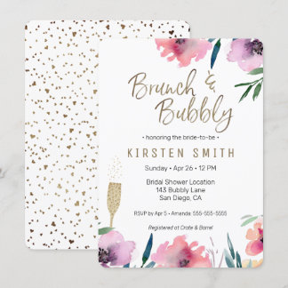 Invitation Brunch & Bubbly Aquarelle Fête des mariées florale