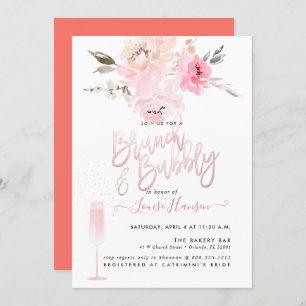 Invitation Brunch+Bubbly, Aquarelle Pignon Rose