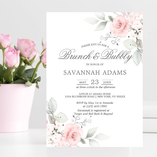 Invitation BRUNCH & BUBBLY Aquarelle rose rose budget nuptial