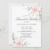 Invitation BRUNCH & BUBBLY Aquarelle rose rose budget nuptial (Devant)