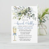 Invitation Brunch Bubbly Aquarelle verdure Dusty Blue Glass (Debout devant)
