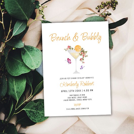 Invitation Brunch Bubbly Baby shower de champagne Floral
