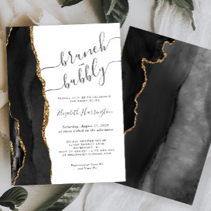 Invitation Brunch & Bubbly Black Gold Agate Enterrement de vi