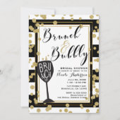 Invitation Brunch & Bubbly Black White Stripes Gold Confetti (Devant)