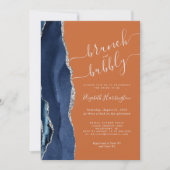 Invitation Brunch & Bubbly Bleu Argent Agate Orange Brûlé (Devant)