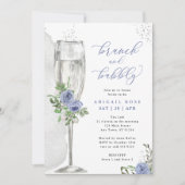 Invitation Brunch & Bubbly Blue Silver Fête des mariées flora (Devant)