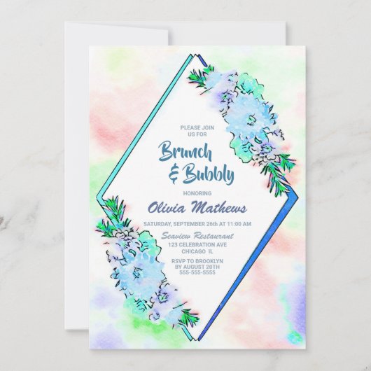 Invitation Brunch & Bubbly Blue Watercolor Floral (Devant)