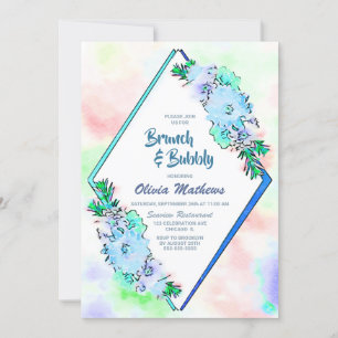 Invitation Brunch & Bubbly Blue Watercolor Floral