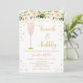 Invitation Brunch & Bubbly Blush & Gold Fête des mariées Flor (Debout devant)