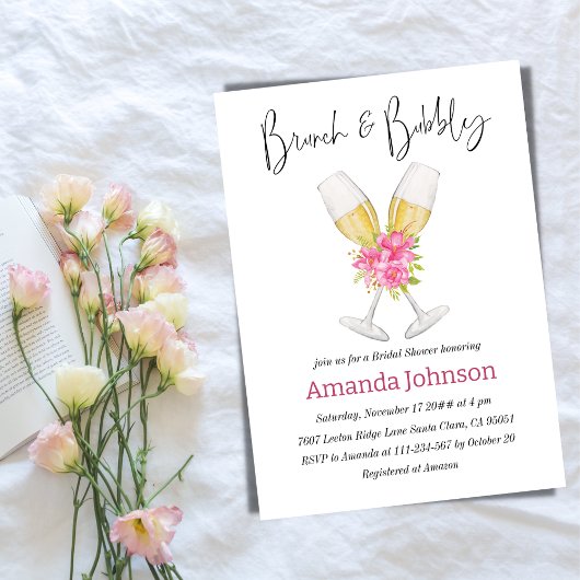 Invitation Brunch & Bubbly Blush rose Fête des mariées floral