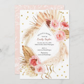 Invitation Brunch & Bubbly Boho Pampas Blush Rose Floral (Devant / Derrière)