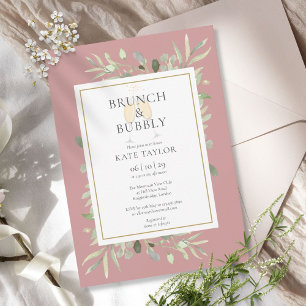 Invitation Brunch Bubbly Bridal Shower Greenery Dusty Rose