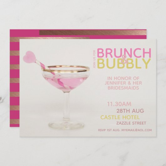 Invitation BRUNCH BUBBLY Bridesservatrices Déjeuner Brunch Co (Devant / Derrière)