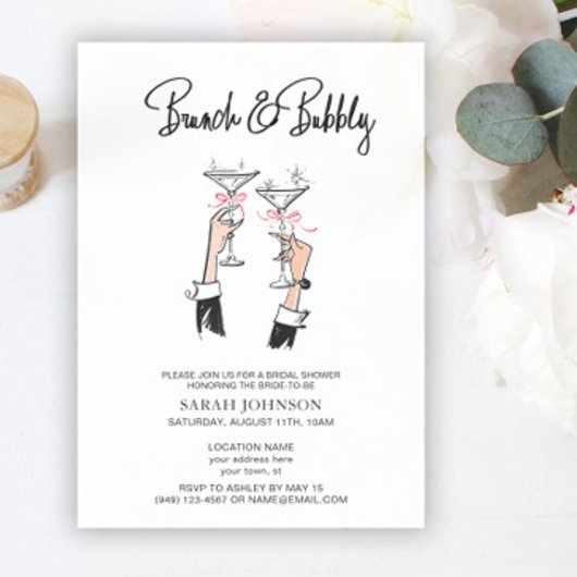 Invitation Brunch & Bubbly Champagne Fête des mariées Bow ros