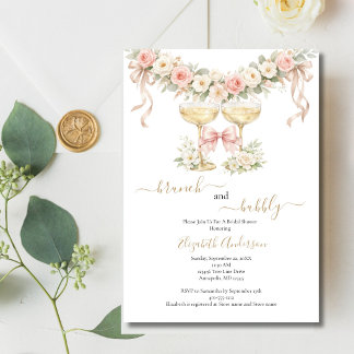 Invitation Brunch Bubbly Champagne Glass Pink Bridal Shower
