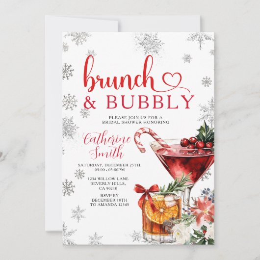 Invitation Brunch Bubbly Christmas Dinner Bridal Shower (Devant)