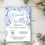 Invitation Brunch & Bubbly Dusty Blue Floral Fête des mariées<br><div class="desc">Floral Dusty Blue Brunch & Bubbly Bridal Shower Invitation. Cette aquarelle féminine a des fleurs et du feuillage dans les tons bleus avec quelques taches de peinture bleue. Il est doté d'élégants lettrages et typographies en noir et bleu. "Fête des mariées" est écrit à la main dans la calligraphie tourbillonnant...</div>