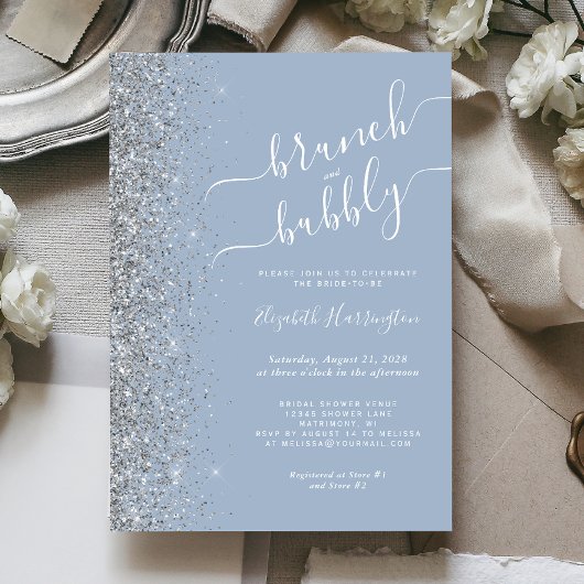 Invitation Brunch & Bubbly Dusty Fête des mariées d'argent bl