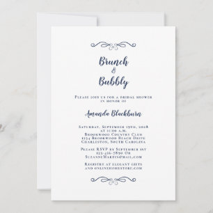 Invitation Brunch & Bubbly Elegant Navy Fête des mariées bleu