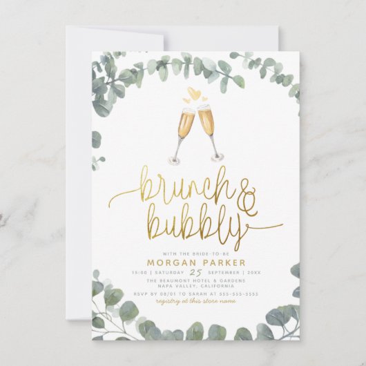 Invitation Brunch & Bubbly Eucalyptus Fête des mariées de ver (Devant)