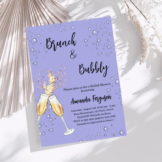 Invitation Brunch Bubbly Fête des mariées acclamer bleu pouss